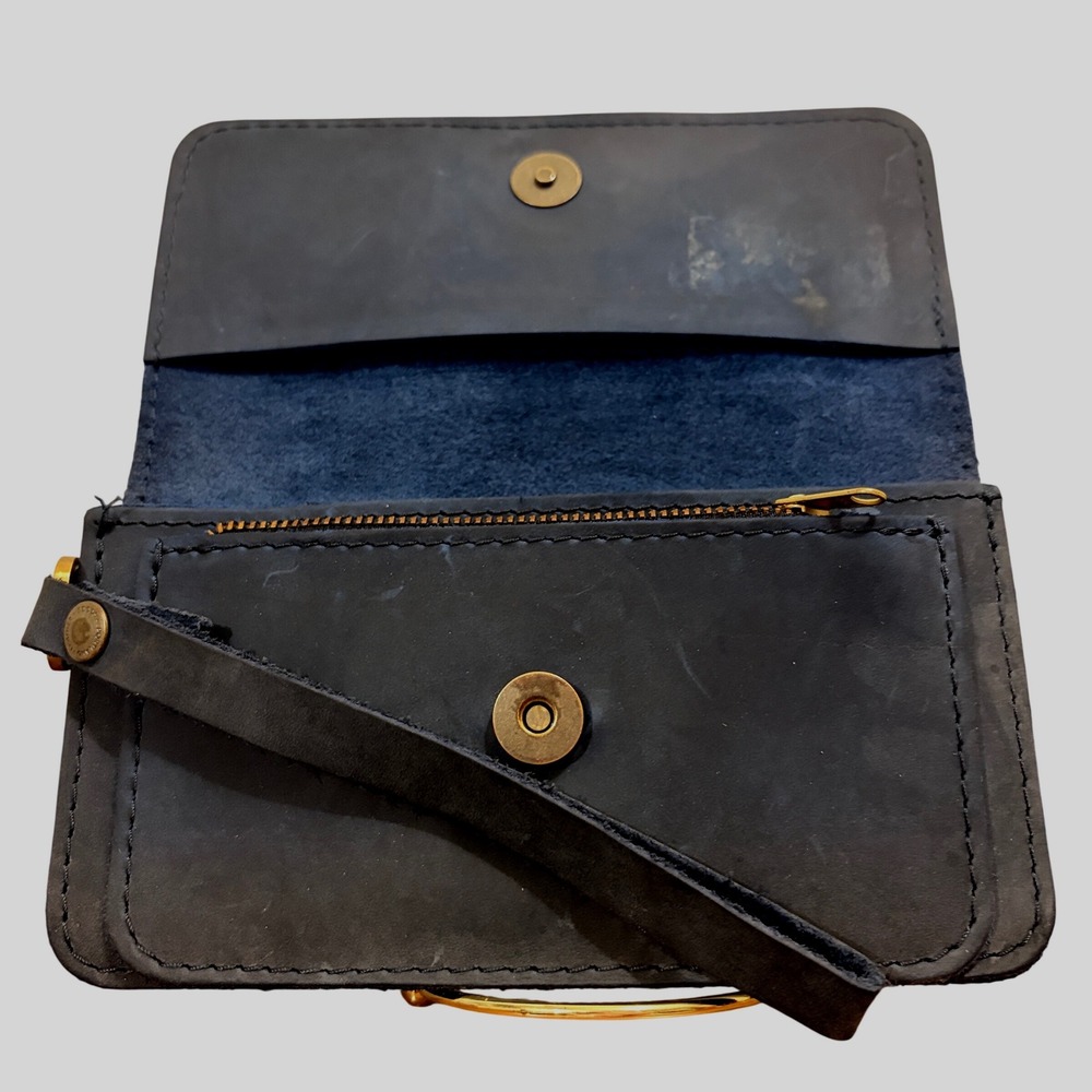 Portland Leather Goods Wallet Clutch Deep Water Blue Leather Accordion Wristlet - Picture 8 of 11